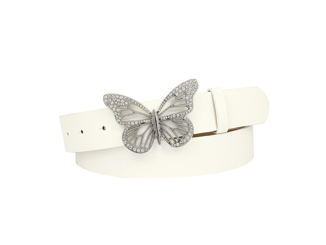 Cinturón Ancho De Piel Sintética Con Pedrería Mariposa Hebilla Para Mujer Moda Decorates Dress Shirt Talla Única Blanco