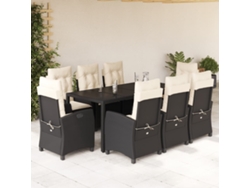 Juego de comedor de jardín de 9 piezas con cojines de mimbre negros de DKD Home Decor
