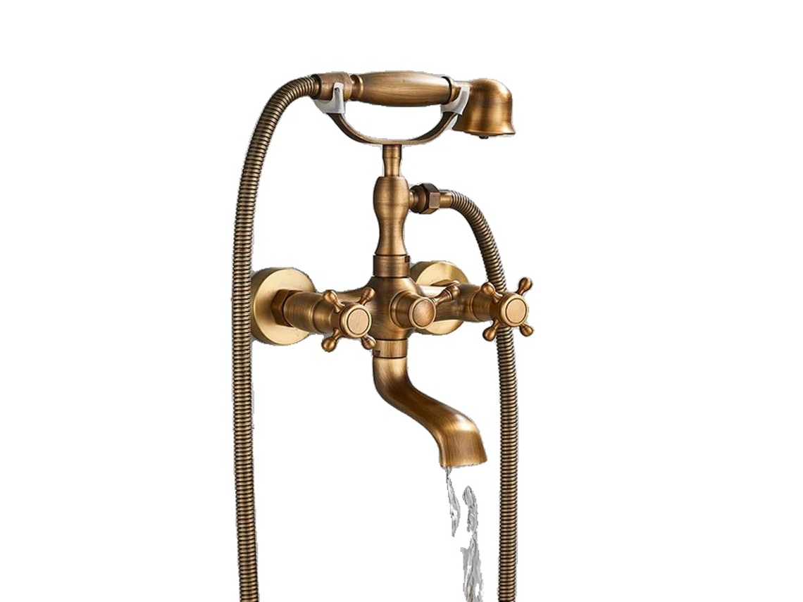 Juego de grifo para bañera y ducha, diseño de dos manijas, construcción de latón, latón antiguo B