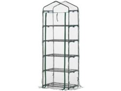 Mini Invernadero De Lámina Metálica Con 5 Estantes Para Cultivar Flores O Verduras,transparente Y Verde,de Acero Y Plástico,69x49x193 Cm.