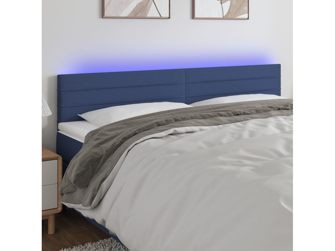 Cabecero Con Led De Tela Azul 200x5x78/88 Cm
