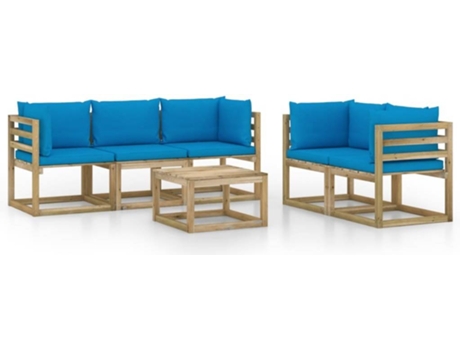 Conjunto 6 de muebles de jardín VIDAXL con cojines azul claro