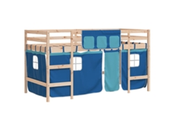 Cama Alta Infantil con Cortinas 90x190 cm Pino Macizo Azul Dkd Home Decor