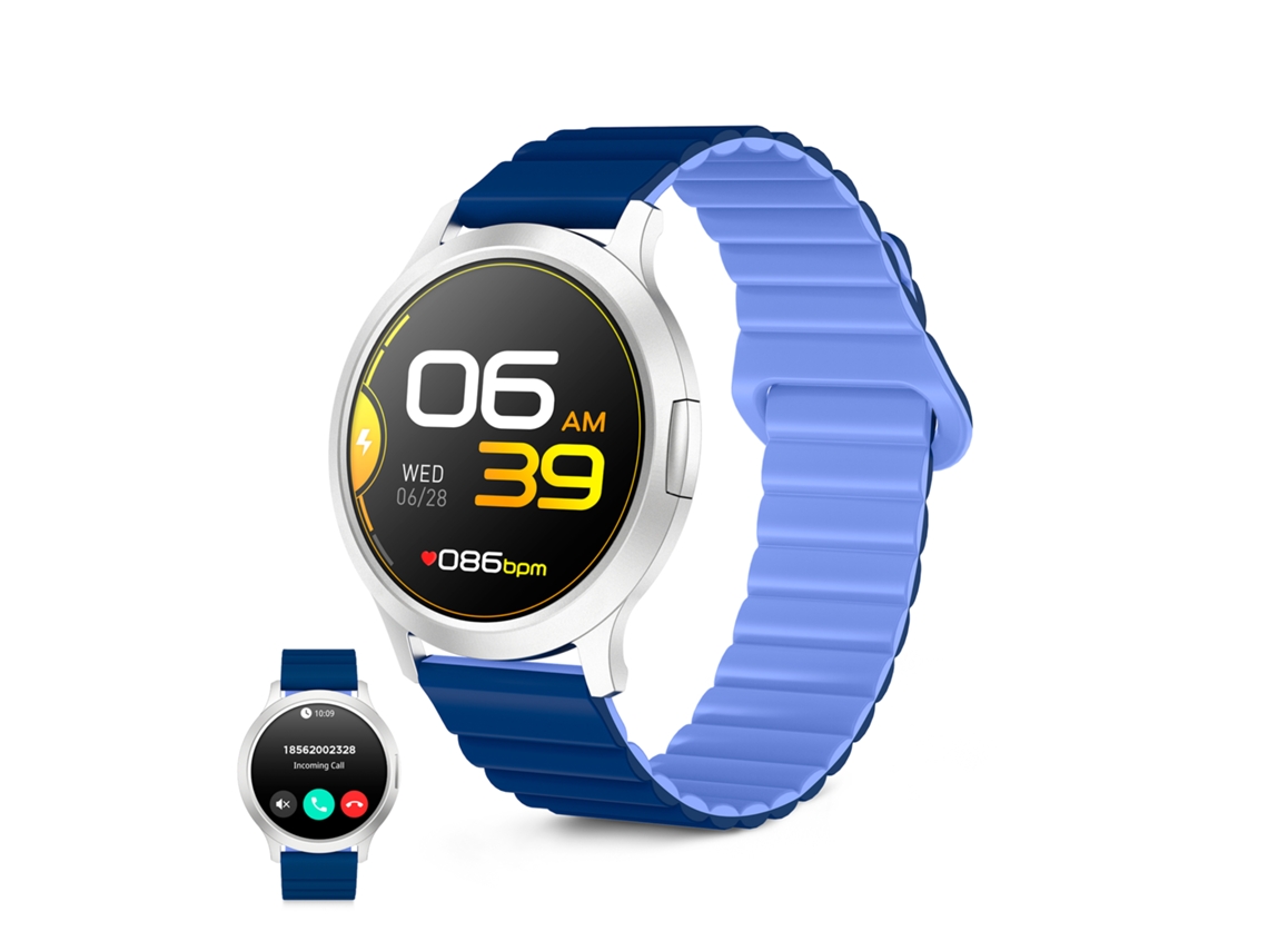 Smartwatch Ksix Core 3 Go, pantalla AMOLED de 1,32'', batería de 5 días de duración, correa de silicona magnética azul marino
