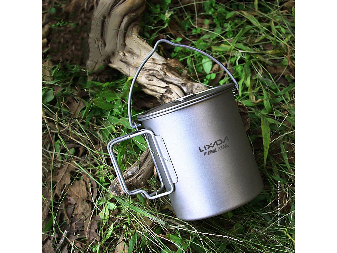Pote De Titânio Ultraleve 750ml/900ml/1100ml Com Tampa E Alça Plegável Para Camping E Cozinha Ao Ar Livre