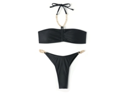 Bikini negro push-up con cadena dorada, talla S