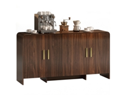 Aparador De Cocina, Mueble De Almacenamiento Con 4 Puertas De Cierre Suave, 4 Compartimentos Y Bordes Redondeados, 152x40x80cm, Nogal