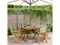 Juego de comedor de jardín de 5 piezas, tela/madera maciza, estampado de hojas, DKD Home Decor