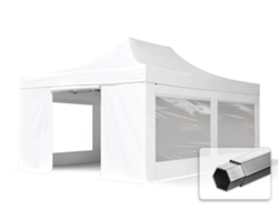 Carpa plegable de 4 x 6 m, aluminio profesional de 50 mm, laterales con ventanas panorámicas, color blanco