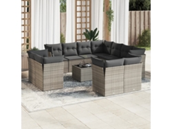 Conjunto de sofá de jardín de 12 piezas con cojines, ratán gris, DKD Home Decor