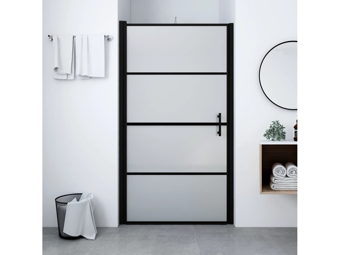 Puerta De Ducha De Vidrio Templado Esmerilado Negra 81x195 Cm