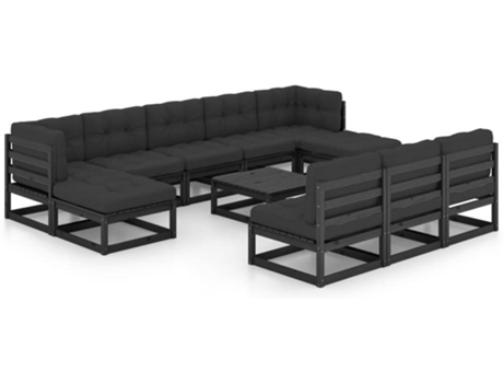 Conjunto 11 de muebles de jardín VIDAXL con cojines madera pino negro
