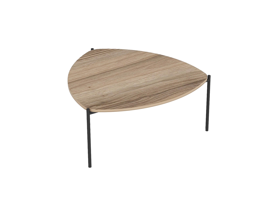 Mesa de centro triangular en melamina efecto acero y madera