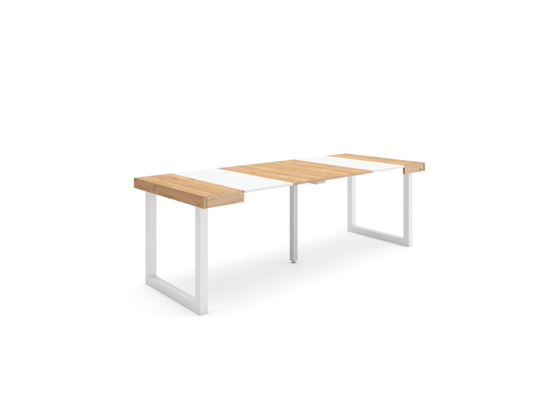 Mesa Consola extensible 220 Para 10 comensales Patas madera maciza Roble y blanco
