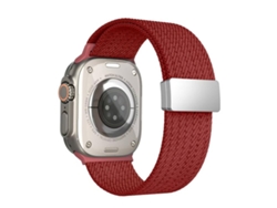 Bracelete Para Apple Watch 42/41/40/38mm - Nylon Elástico 4 Fios Com Fecho Magnético Cor Única Vermelha
