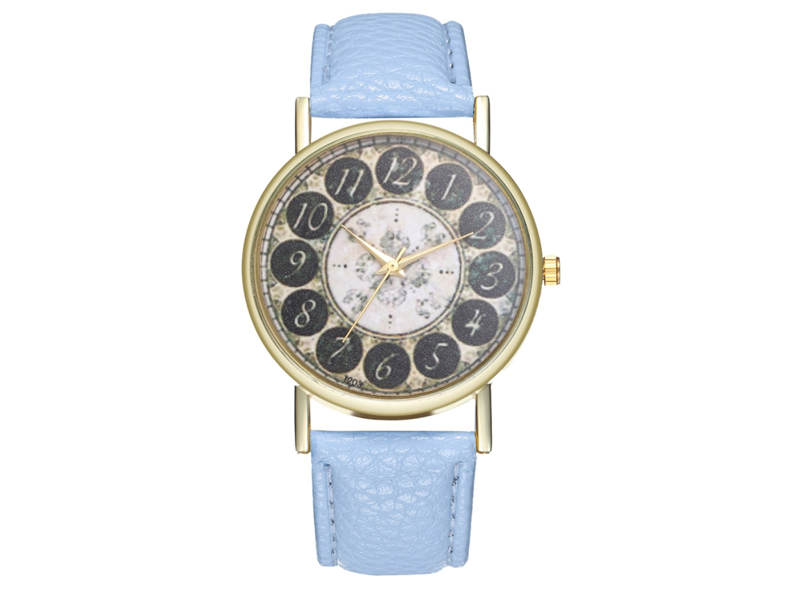 Reloj Analógico De Cuarzo Con Correa De Poliuretano, Unisex, Esfera Azul Claro.