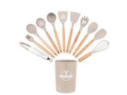 Juego de utensilios de cocina de silicona de 12 piezas, antiadherentes y sin BPA, color caqui
