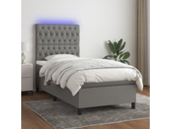 Cama Box Spring Colchón Y Luces Led Tela Gris Oscuro 80x200 Cm