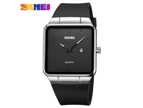 Relojes cuadrados para hombres Reloj de pulsera de cuarzo analógico de moda informal resistente al agua-Superficie negra con carcasa plateada LUUCOZK