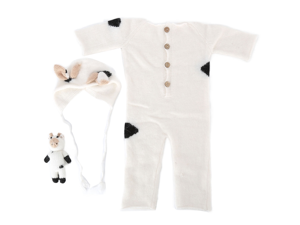 Conjunto De Fotografía Para Recién Nacidos: Mono, Manta, Gorro Y Set De Juguetes Para Bebés De 0 A 3 Meses, Color Blanco.