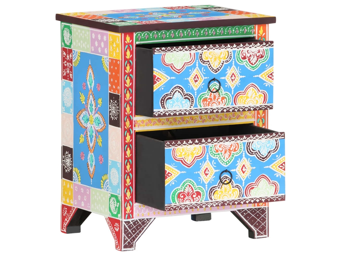 Maison Exclusive - Mesita De Noche Pintada A Mano Madera Maciza Mango 40x30x50 Cm