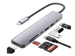 7 en 1 USB C Hub Splitter Docking Station Dongle Dual USB 3.0 Multi Port Adapter, HDMI 4k 60Hz Type C Data Port, SD/TF Card Reader (Rojo) CHRONUS