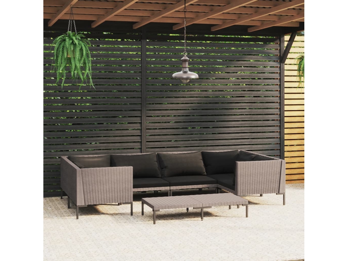 Conjunto de piezas. Salón C/ Almofadões Vime Pe Cinzento Escuro Dkd Home Decor