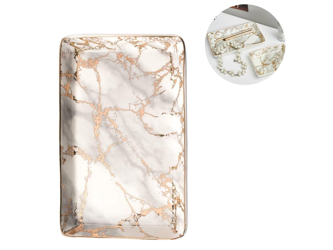 Bandeja para Joyas, Porta-Joyas de Cerámica con Diseño de Mármol, Compartimento Organizador para Maquillaje y Almacenamiento EIOORORRIY