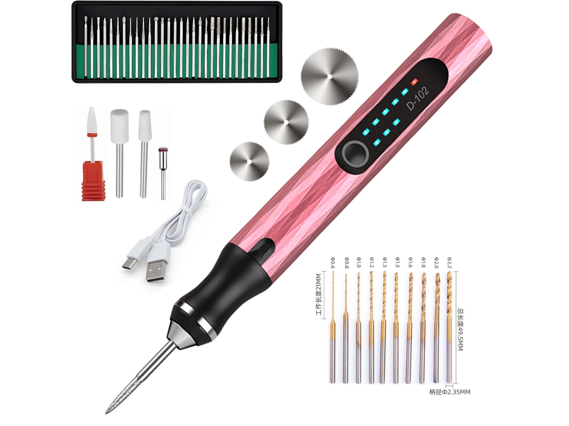 Máquina de grabado eléctrica inalámbrica recargable por USB para grabar joyas, metal, plástico y madera (rosa)