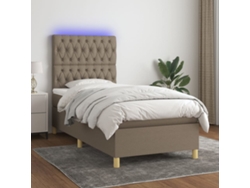 Cama Box Spring Colchón Y Luces Led Tela Gris Taupe 90x200 Cm
