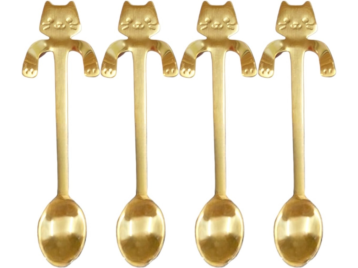 Cucharones De Té Con Cat Design, Oro, 4 Pcs