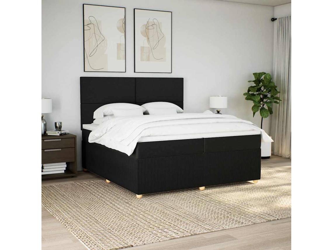 Cama Box Spring Con Colchón Tela Negro 200x200 Cm