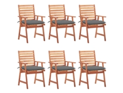 Sillas de comedor de jardín DKD Home Decor de 6 piezas con cojines de acacia maciza