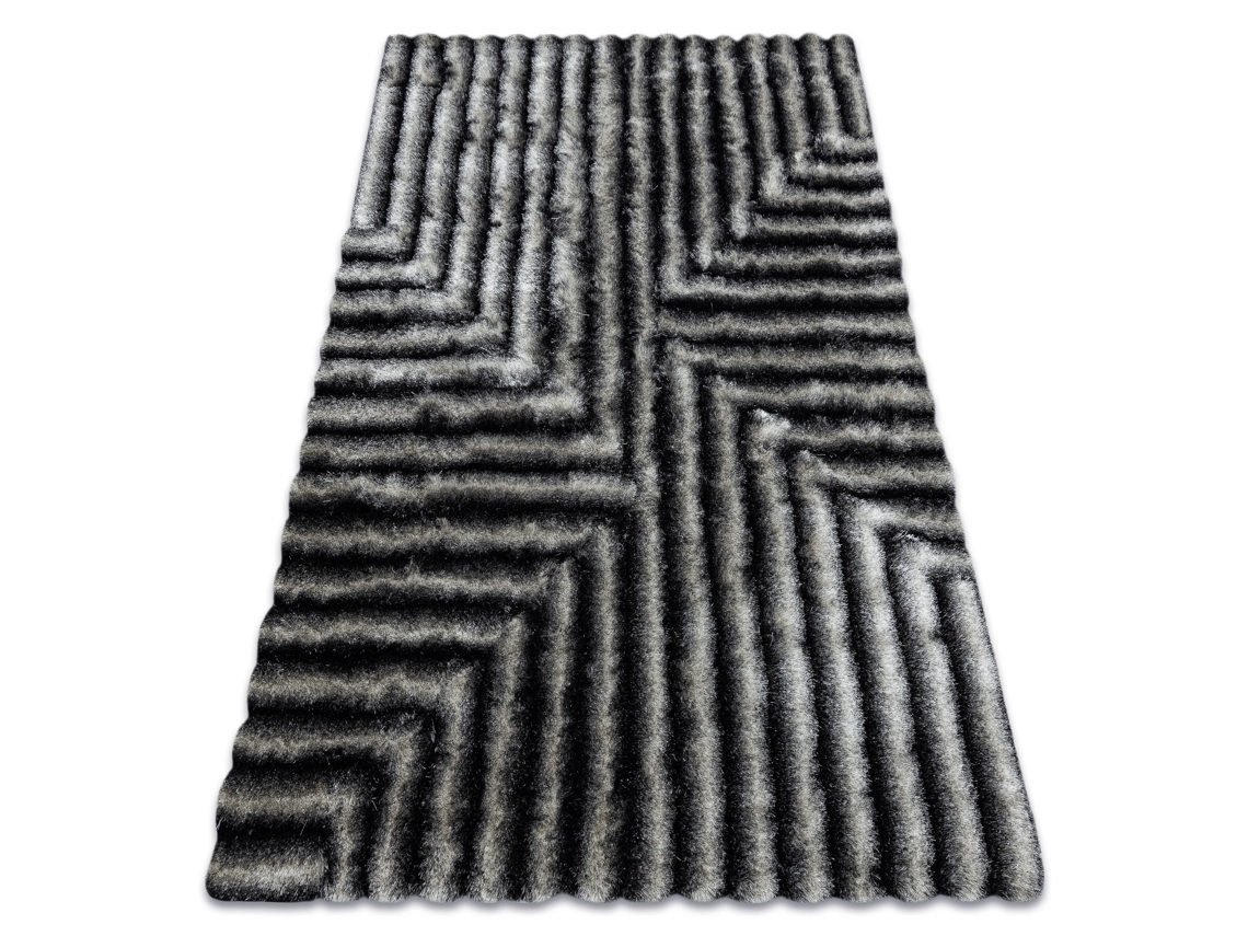 Alfombra Moderno Flim 010-B3 Lanudo, Laberinto - Structural Negro / Gris (160 x 220 cm)