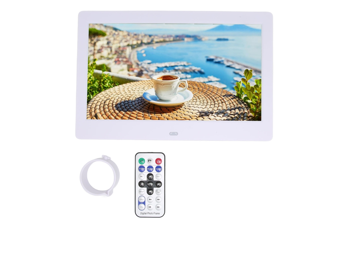 Quadro Digital De Fotos Hd 10.1 Polegadas Smart Tela Lcd 1024x600 Controle Remoto Branco Plugue Eu