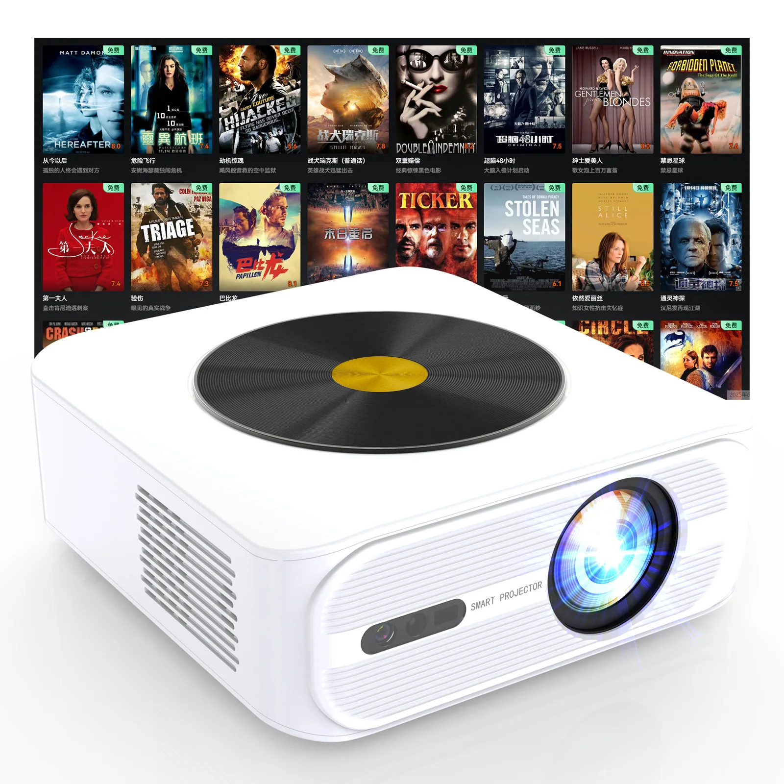 Proyector (Blanco), Enfoque automático, Detección de obstáculos, Mini proyector portátil de alta definición