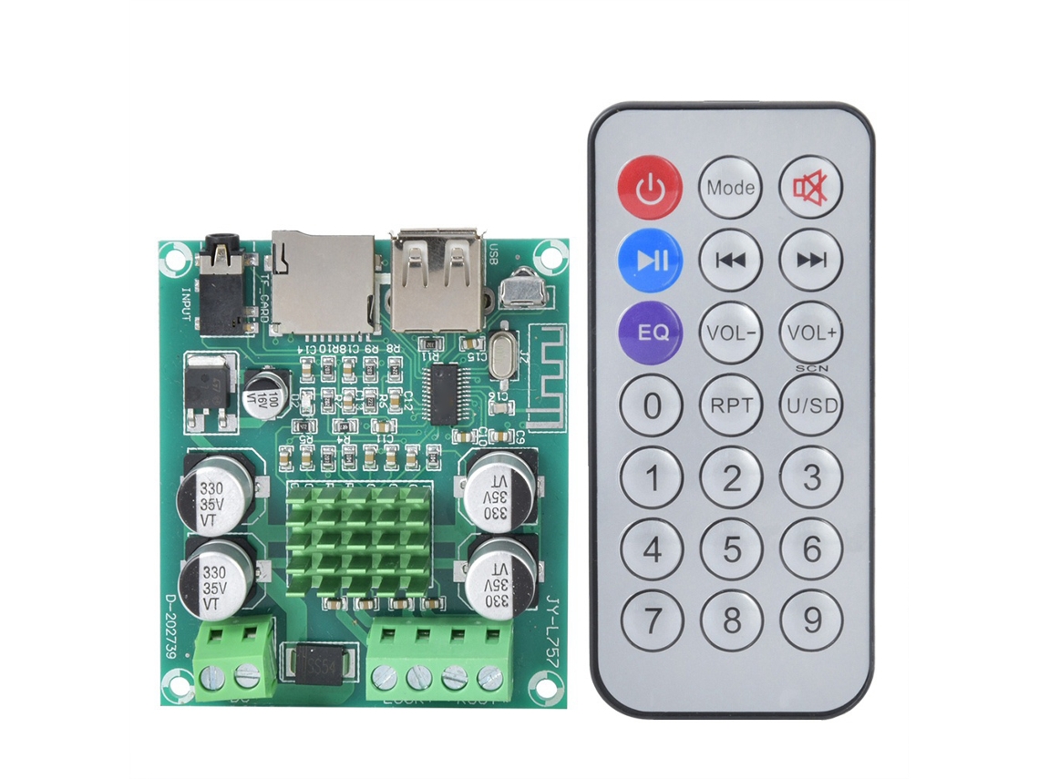 Placa Amplificadora De 2 Canales 50w+50w Bluetooth 5.0 Control Remoto Unidad Usb Aux