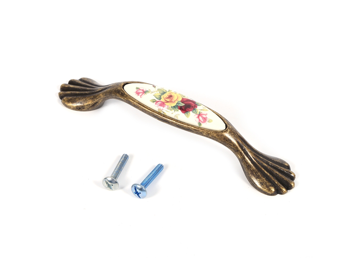 Manija de puerta de cerámica con forma de flor de bronce para bricolaje 6#