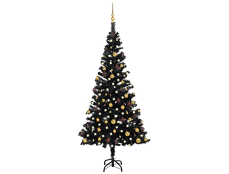 Árbol de Navidad preiluminado VIDAXL con luces y bolas negro (150 cm)