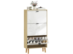 Zapatero estrecho, 3 cajones basculantes, acabado brillo, 60x24x127cm, blanco