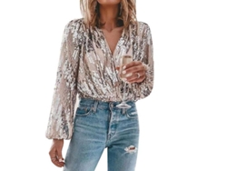 2026-camiseta De Manga Longa Com Strass E Gola V Para Festa Feminina Champanhe Xl