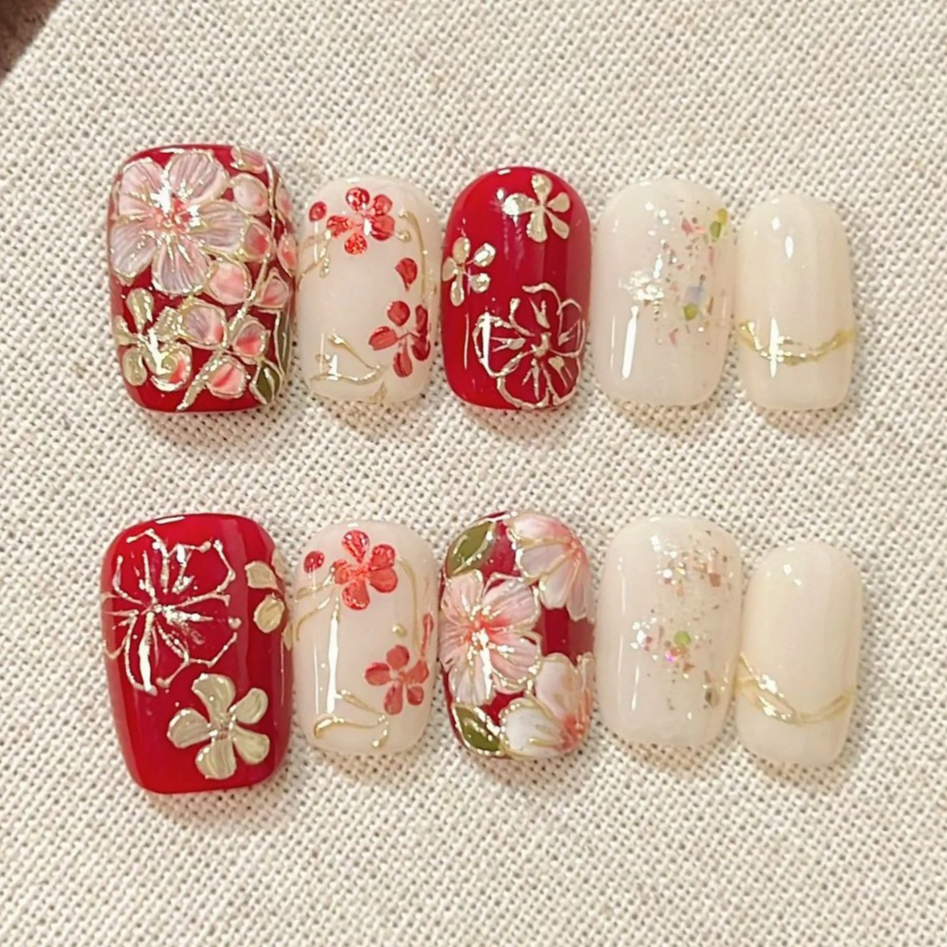(c403-l) Juego De 10 Pegatinas Para Uñas Postizas, Manicura Francesa Corta Estilo Ballet, Manicura De Presión.