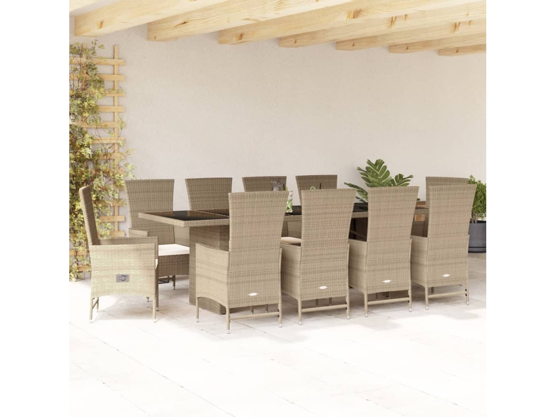 Juego de comedor de jardín de 11 piezas con cojines de mimbre beige de DKD Home Decor