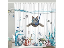 Juego De Cortina De Ducha Con Divertidos Gatos, Azul Turquesa, Océano Marino, 71 X 71 Pulgadas.