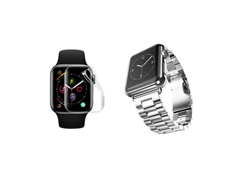 Lux Kit de correa de acero inoxidable con película de gel de cobertura completa para Apple Watch Series 9 Aluminio - 41 mm - Gris