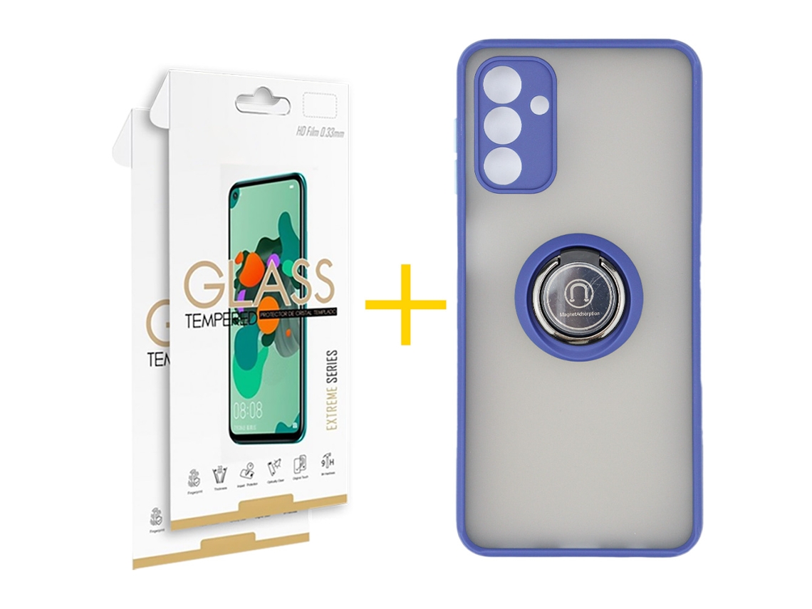 Pack 2 X Película de Vidrio Templado 2.5D + Funda SKYHE para Samsung Galaxy A26 5G Gel Bumper con Anillo Azul