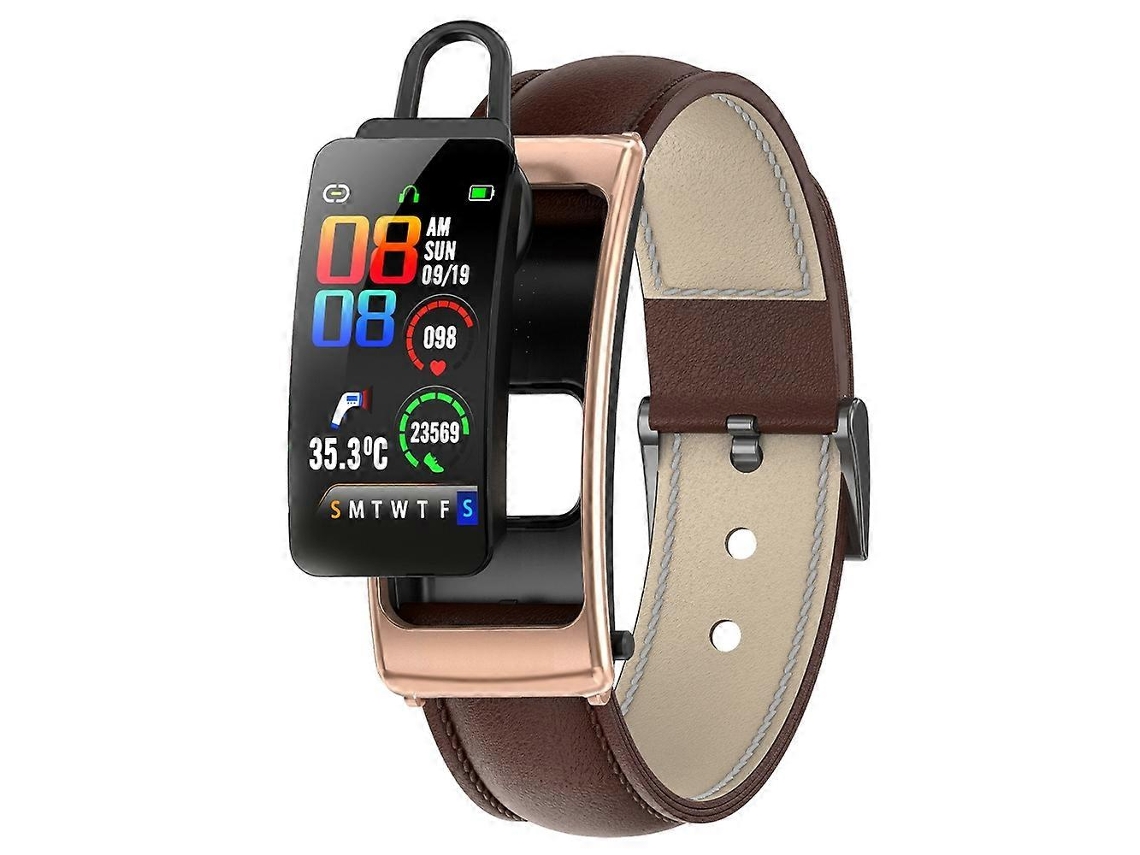 Reloj inteligente K20 de 1,14 pulgadas con correa de cuero, auriculares desmontables, resistente al agua, compatible con llamadas Bluetooth, Hengrongshen