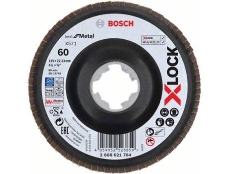 Disco de Láminas BOSCH X-Lock - Versión Cóncava - Soporte de Plástico - 115 Mm - G 60 - X571 - Best para Metal - 1 Pieza