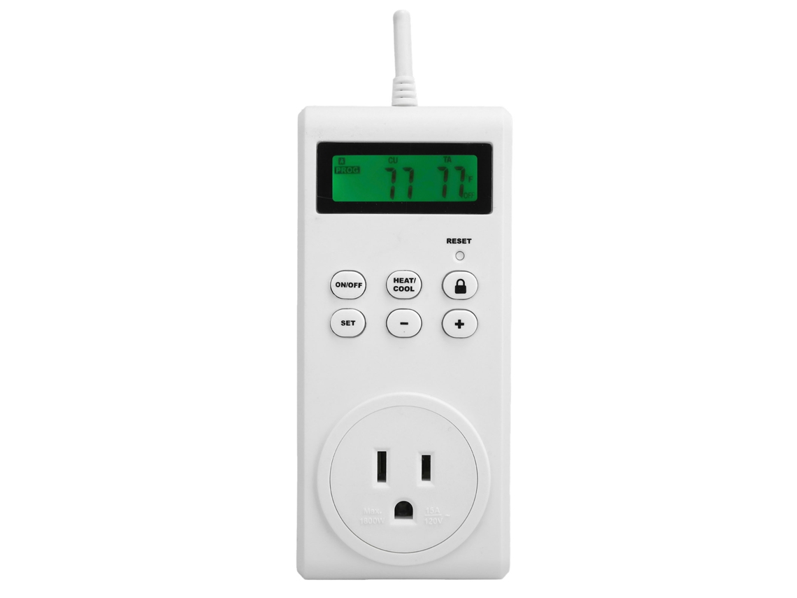 Controlador de temperatura con LCD y toma de corriente inalámbrica.