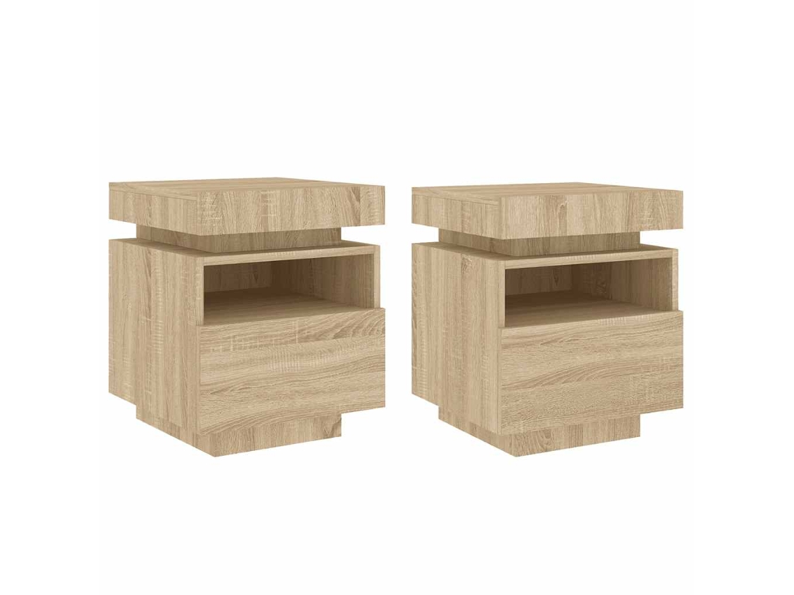 Maison Exclusive - Mesitas De Noche Con Luces Led 2 Uds Roble Sonoma 40x39x48,5 Cm